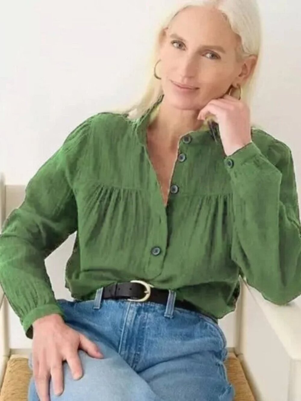 New J. CREW Fresco Popover Top In Soft Gauze Utility Green Size XS